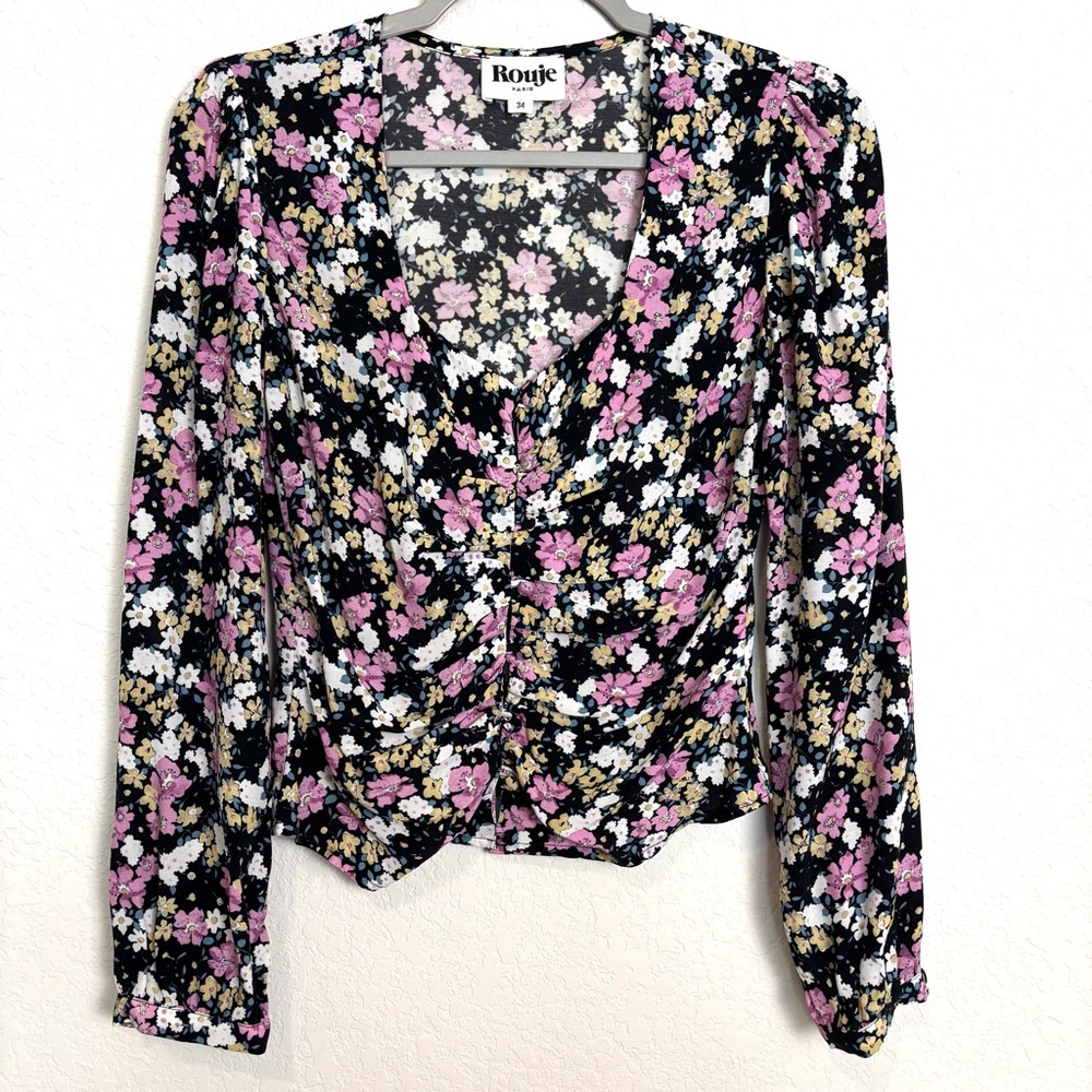 Rouje Paris Natacha Black Floral Long Sleeve Blouse Top Women’s 34 US 2 Girly